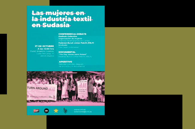 27 octubre, Conferencia-debate: Situación de las mujeres en la industria textil en Sudasia