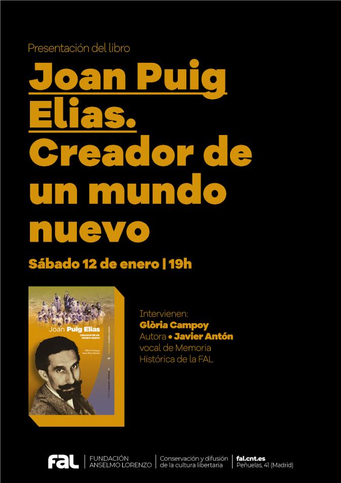 12 de enero, presentación de 'Joan Puig Elias, creador de un mundo nuevo'