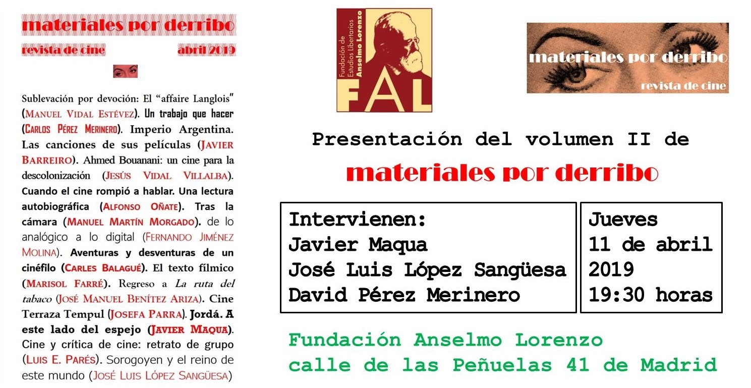 Jueves 11, presentación del volumen II de la revista “Materiales por derribo”, 19:30 h.