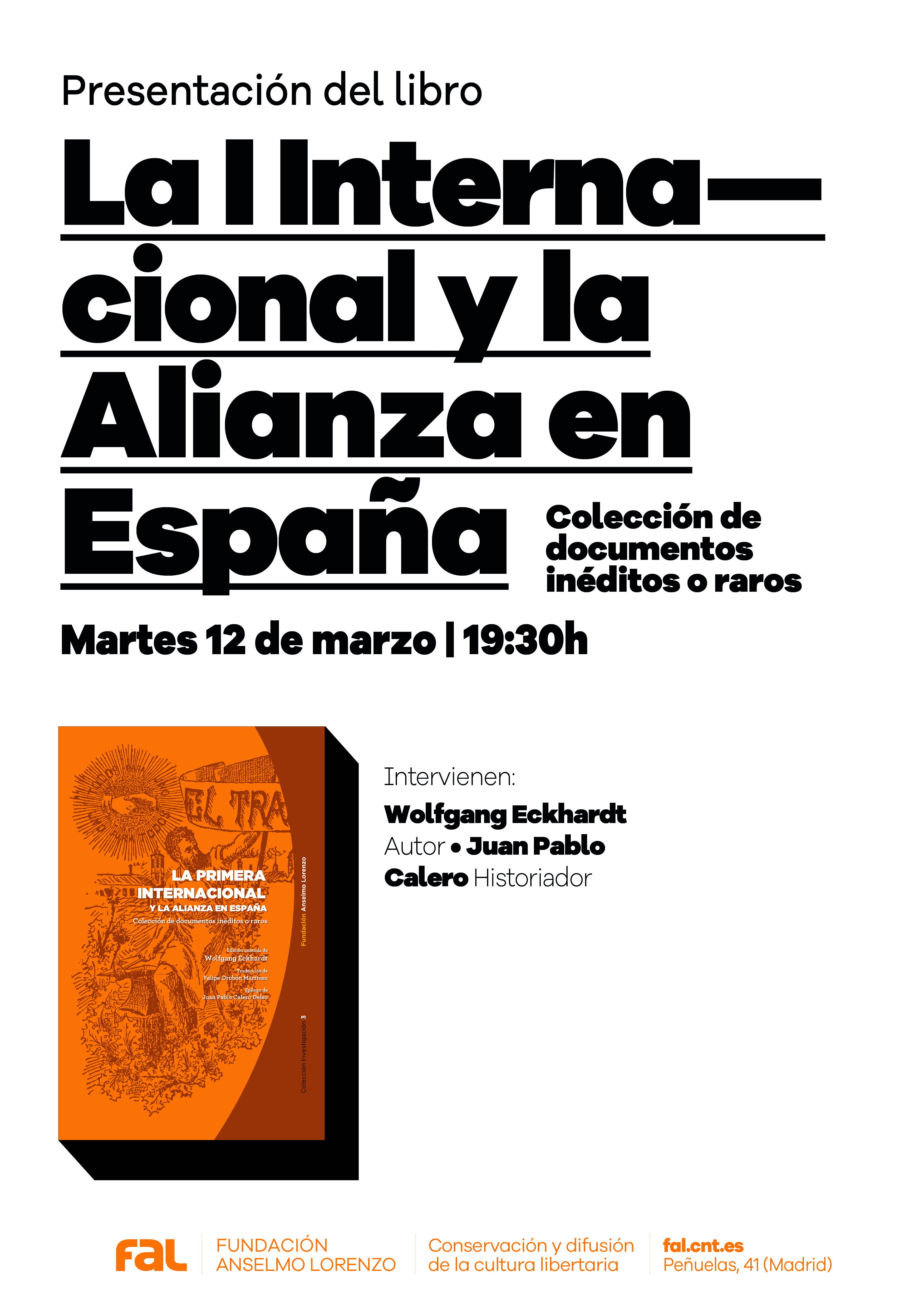 Martes 12, presentación de 'La I Internacional y la Alianza en España - Colección de documentos inéditos o raros'