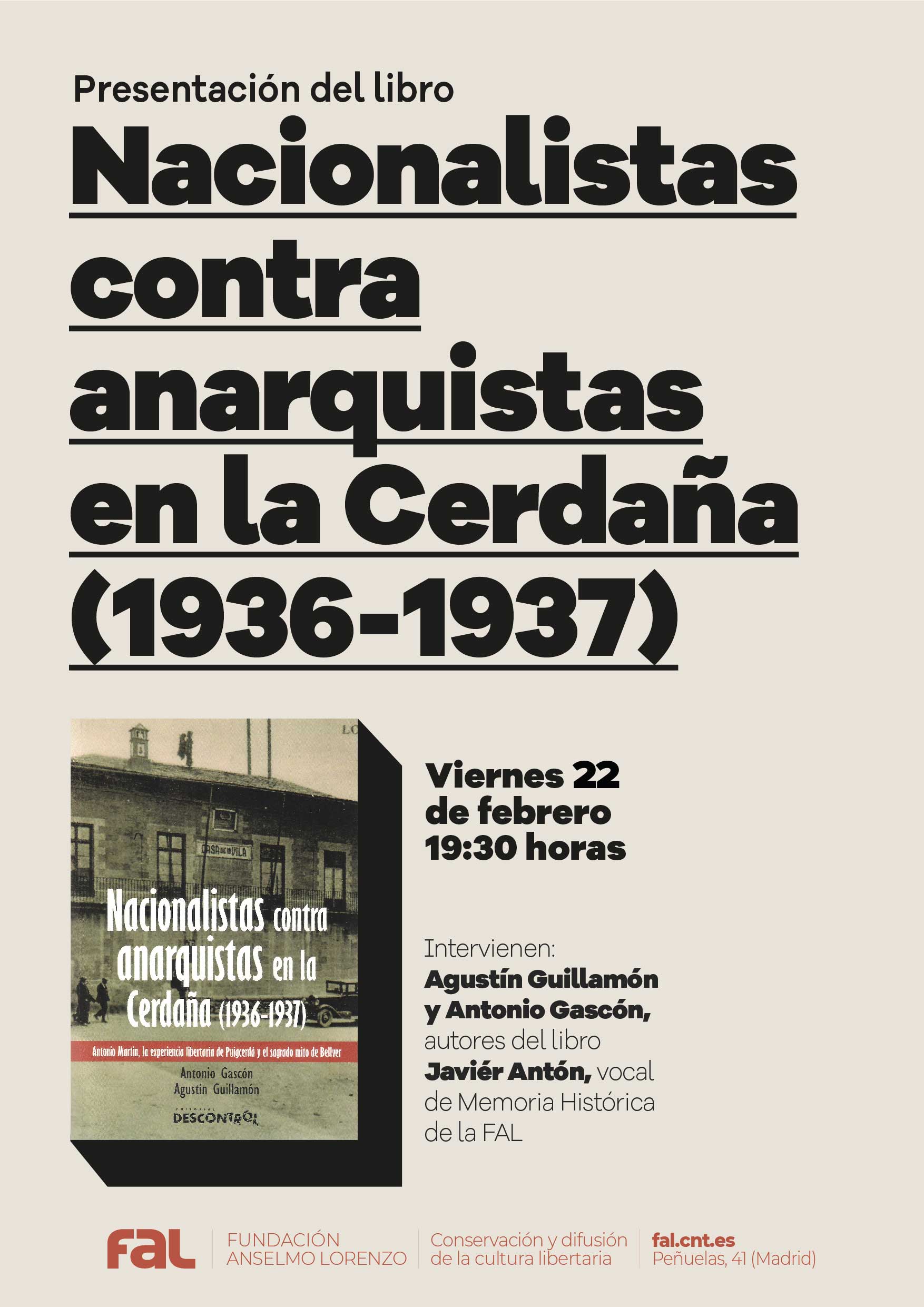 Viernes 22 de febrero, presentación del 'Nacionalistas contra anarquistas en la Cerdaña (1936-1937)'
