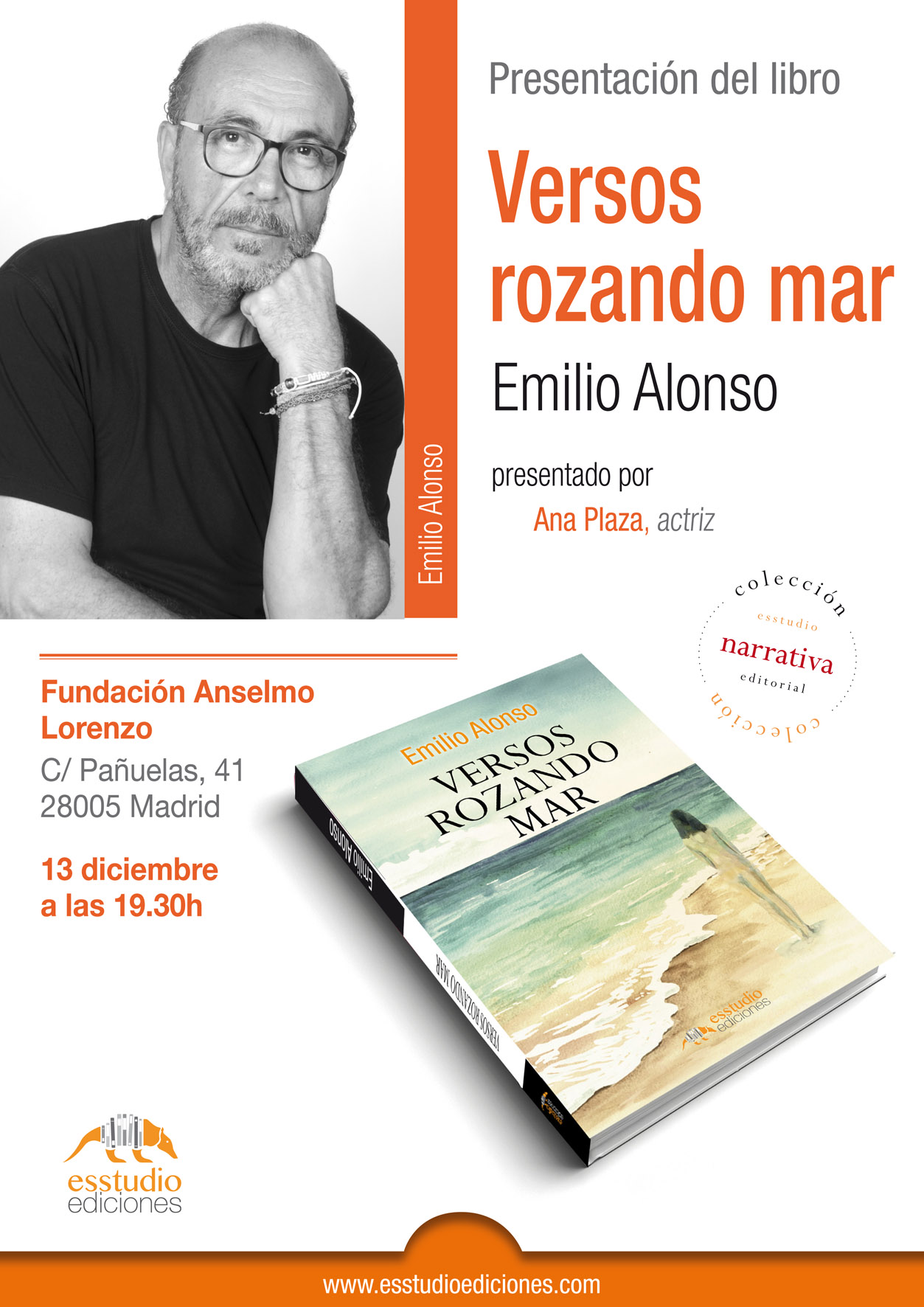 13 de noviembre, presentación de 'Versos rozando el mar' de Emilio Alonso