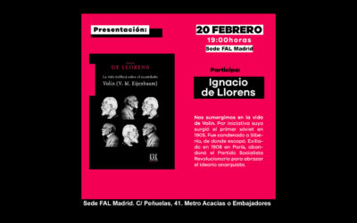 Viernes, 20 de febrero: Ignacio de Llorens presenta el libro ‘La vida brillará sobre el acantilado. Volin (V. M. Eijenbaum)’